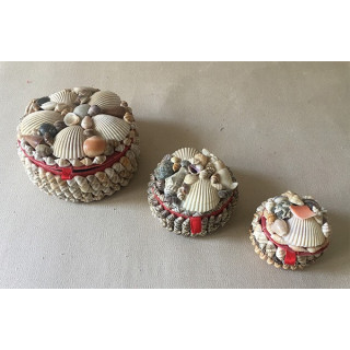 Coffret bijoux coquillages forme ronde moyen modèle 9cm par 12