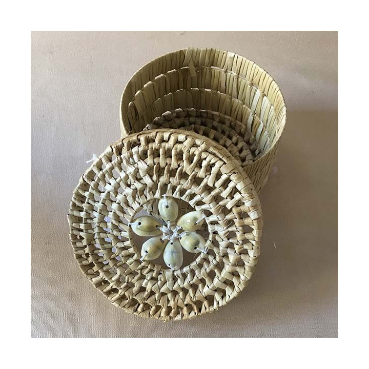 Round box 10cm raffia with lid shells by 6