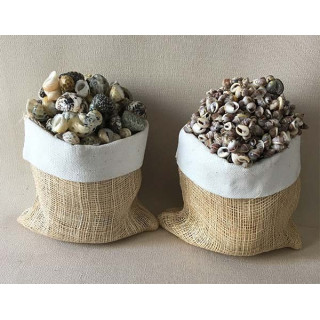 Mini Sac Raphia rempli de Coquillages 11cm lot de 6