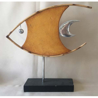 Déco - Poisson Bambou Pierre & Alu sur Socle 50x52cm 