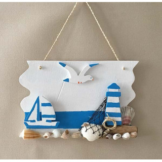 Déco mer à accrocher Bateau&Phare 20cm par 6