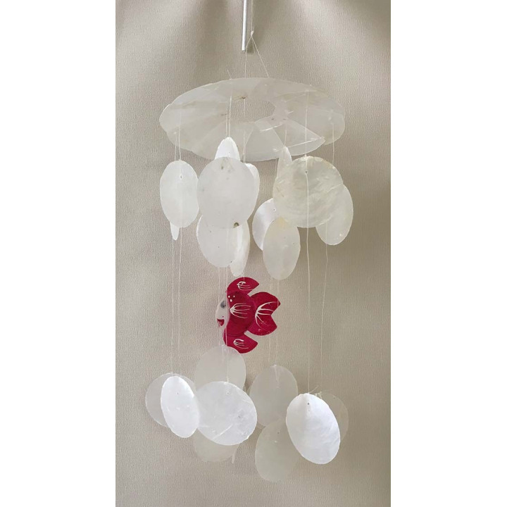 Mobile pastilles nacre Capiz avec 1 poisson bleu et rose 30cm par 6
