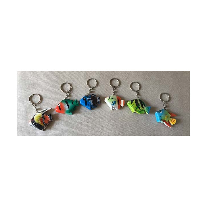 Porte clefs poissons bois 5cm Modèles assortis par 24