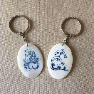 Porte clefs nacre peint Dauphin Hippocampe lot de 24