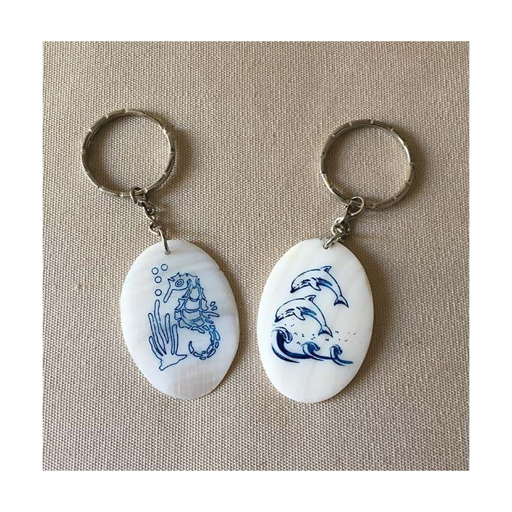 Porte clefs nacre peint Dauphin Hippocampe lot de 24