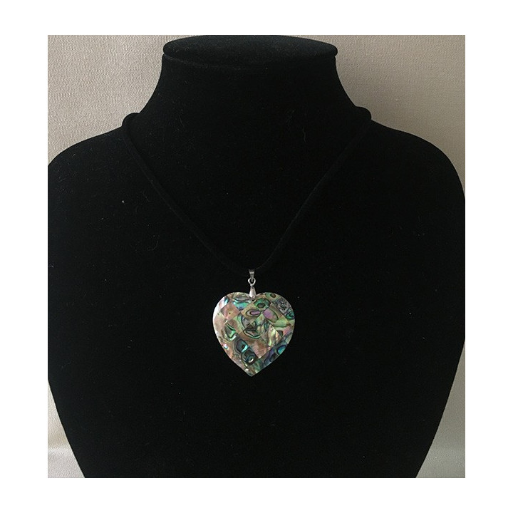Pendentif Abalone Coeur sur Cordon 4cm lot de 6