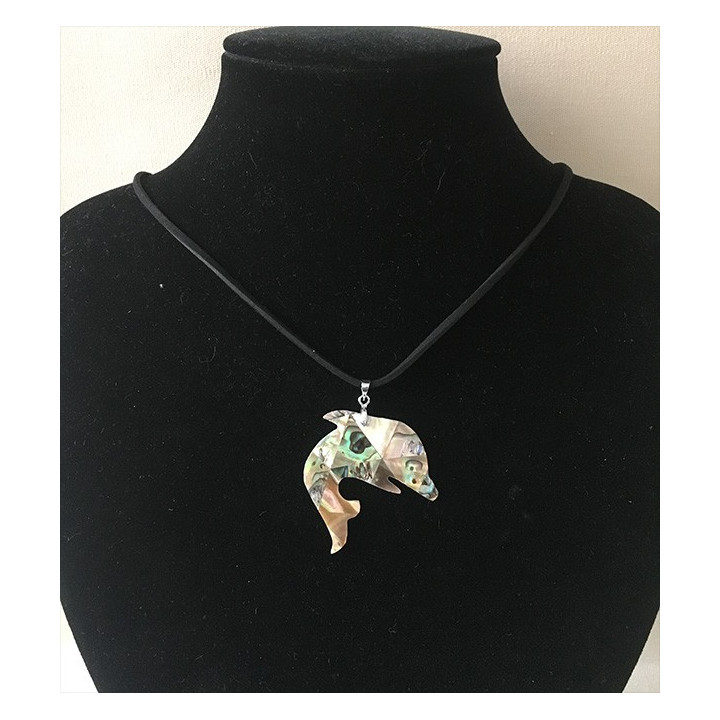 Abalone Dauphin pendant on cord 4cm by 12