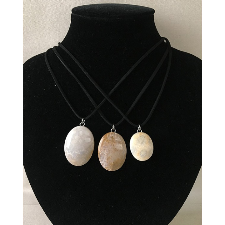 Pendentif Corail Fossile sur cordon lot de 6