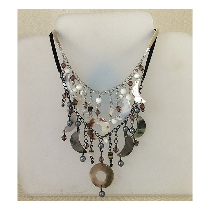 Collier Cuir Pendants Nacre Tigrée lot de 6