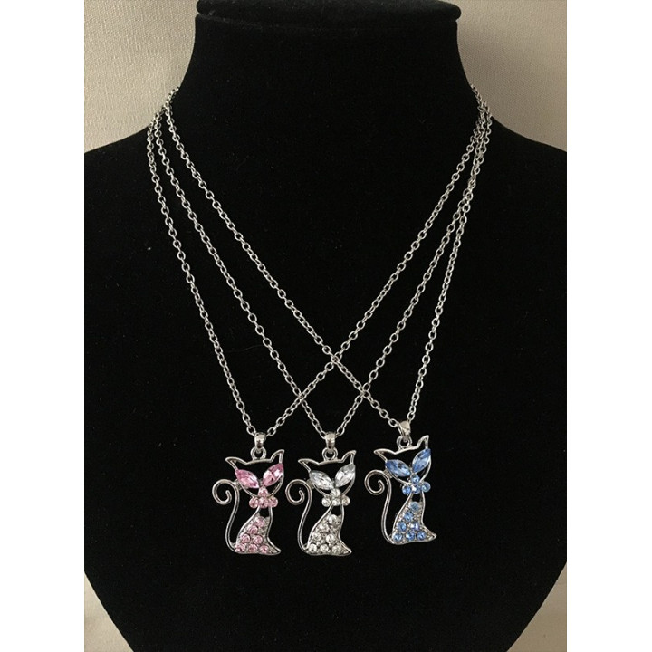 Pendentif Chat avec brillants sur chaîne lot de 12