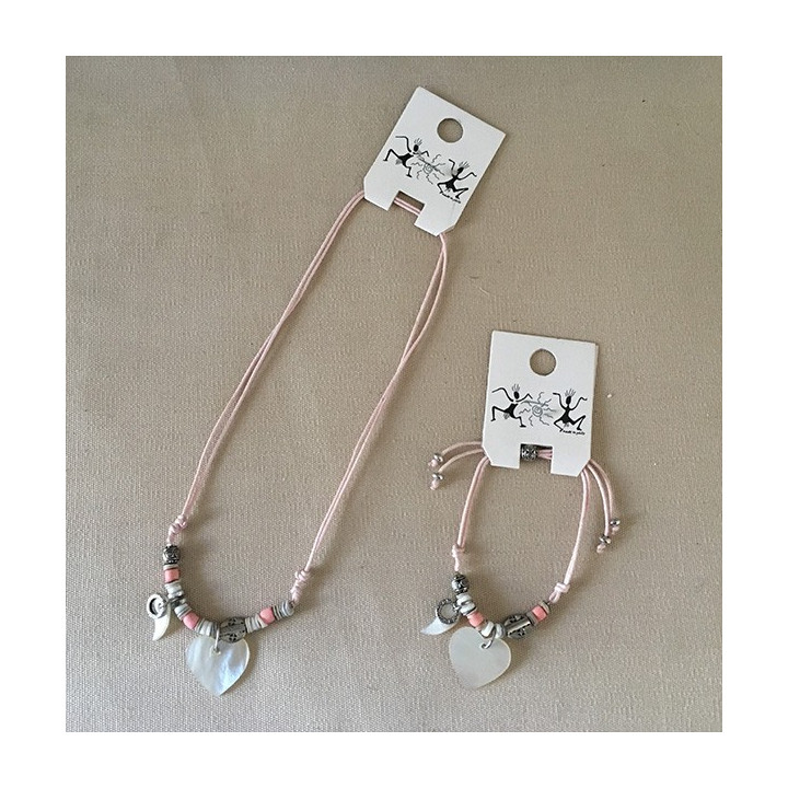 Parure Collier / Mother-of-pearl heart bracelet by 24