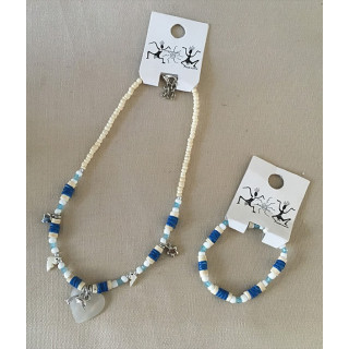 Necklace adornments / Mother-of-pearl heart and pearl strap by 24