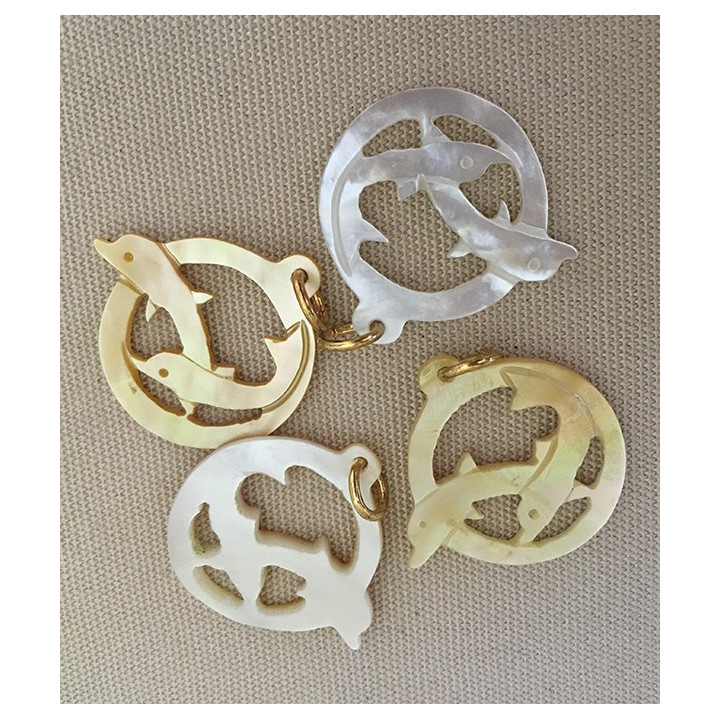 Pendentif Nacre Perlière 2 Dauphins dans Cercle lot de 12