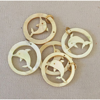 Pendentif Nacre Perlière 1 Dauphin dans Cercle 