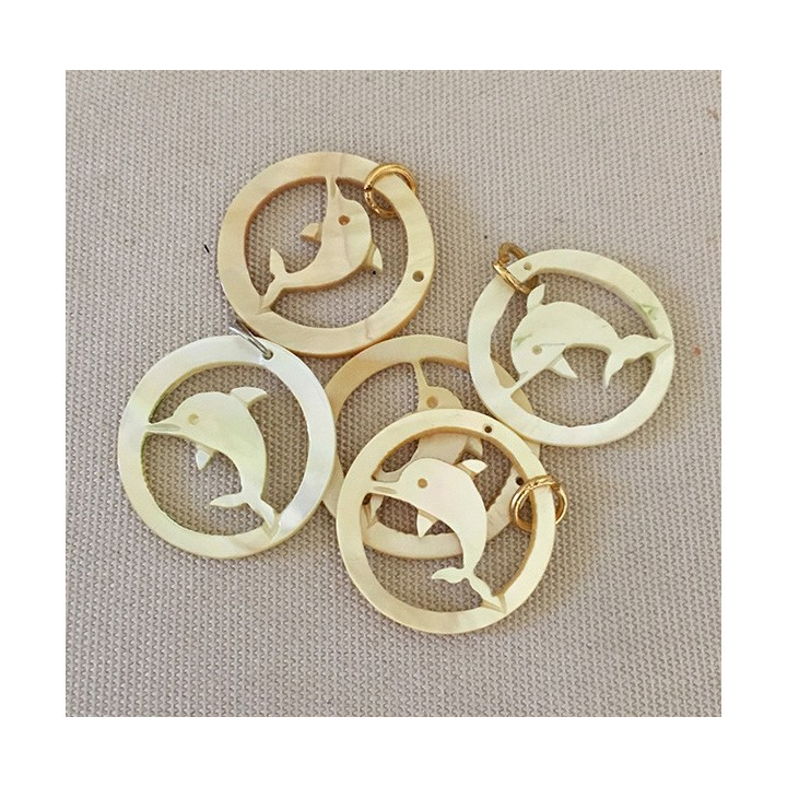 Pendentif Nacre Perlière 1 Dauphin dans Cercle 
