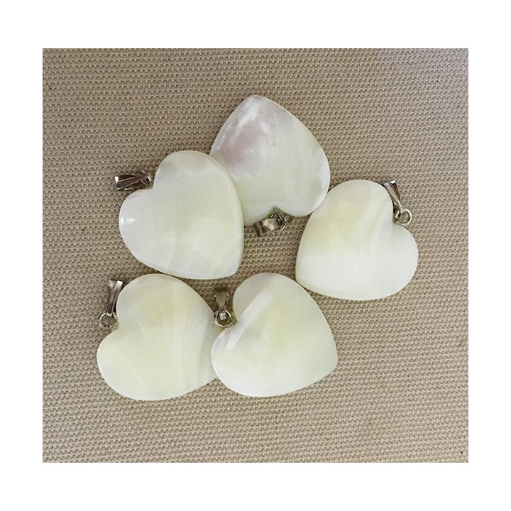 Pendant Nacre Trocha Heart Silver Mount 20mm lot of 25.