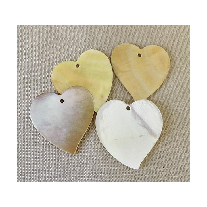 Pendentif coeur Huître Perlière 40mm lot de 10