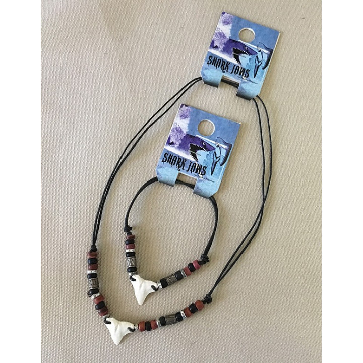 Parure collier/bracelet dent de requin résine par 24