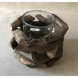 Single natural driftwood bougeoir D.9cm H7cm by 6