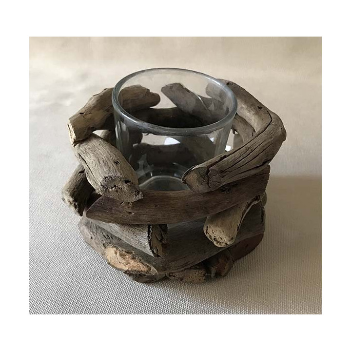 Single natural driftwood bougeoir D.9cm H7cm by 6