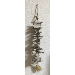 Guirlande bois flotté blanche avec raffia 60cm par 6
