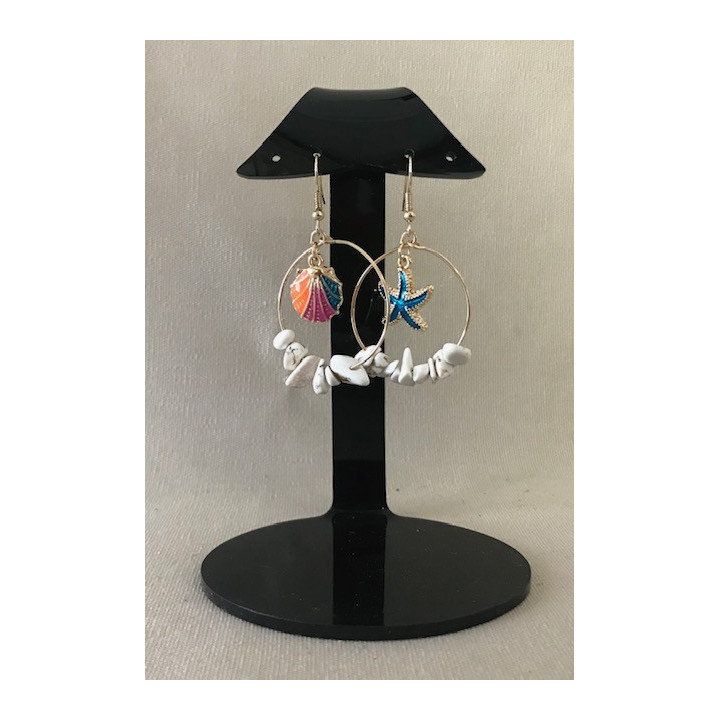 Boucle Oreille Dorée /Sujets Mer Peint /Eclats Coquillages par 12