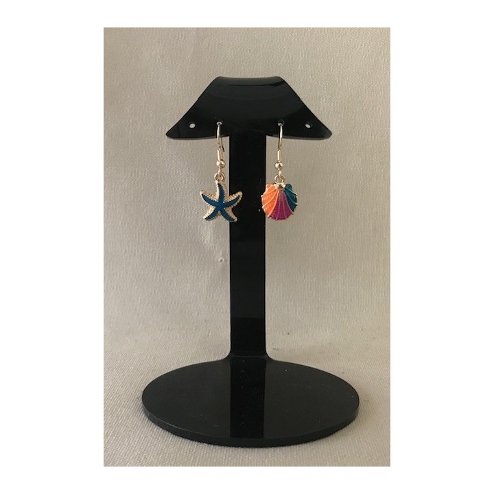 Boucle Oreille Dorée Etoile de Mer /Pecten Peinte par 12