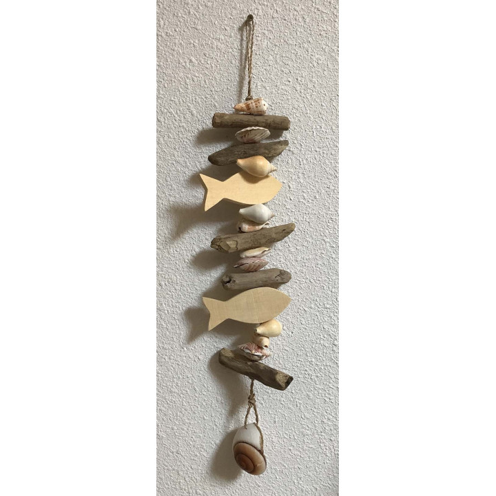 Guirlande en bois flotté naturelle poissons. coquilles 50 cm par 6
