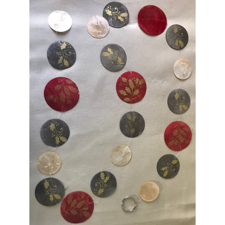 Guirlande capiz rond décor Houx Noël 180 cm par 3