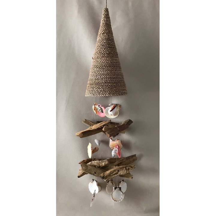 Floating wood suspension and shells 70cm by 3