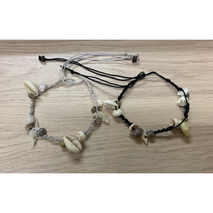 Bracelet macramé porcelaine/dauphin nacre plaque de 25 par 1