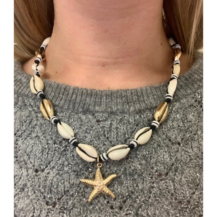 Collier cypraea étoile dorées par 6
