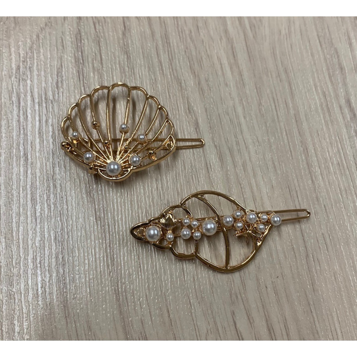 Barette à cheveux coquillages et perles assorties par 6