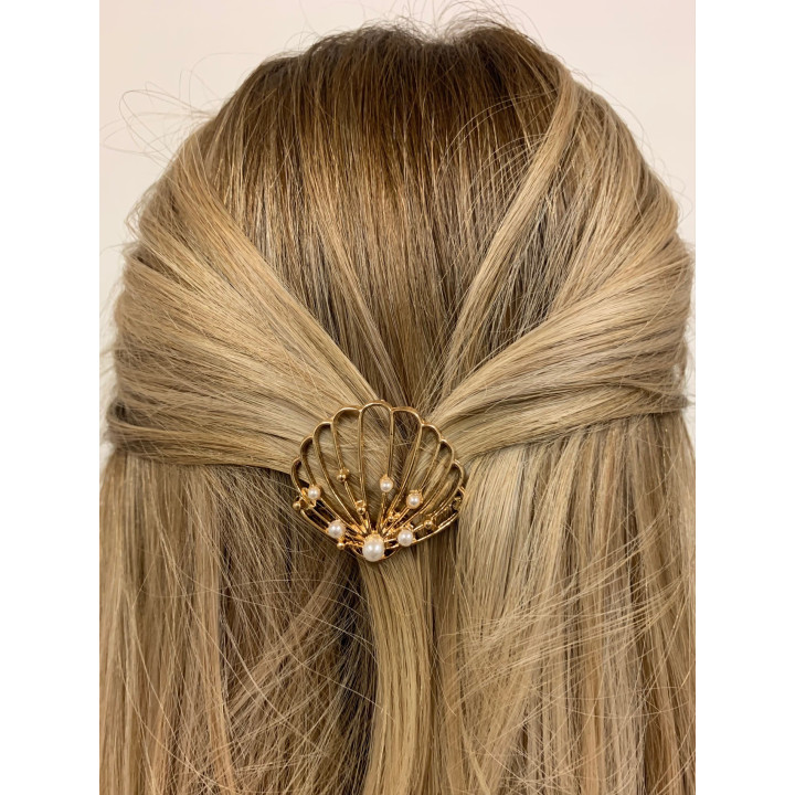 Barette à cheveux coquillages et perles assorties par 6
