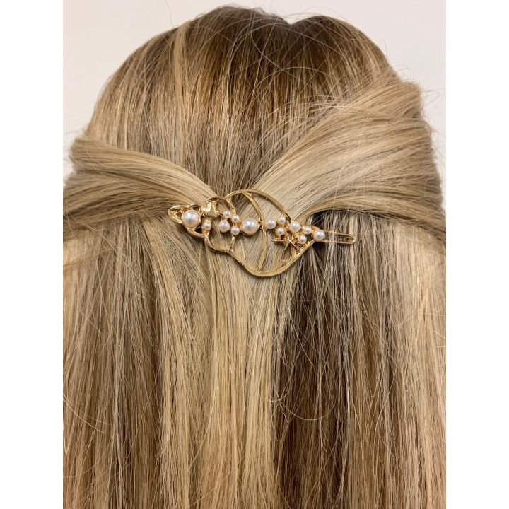 Barette à cheveux coquillages et perles assorties par 6