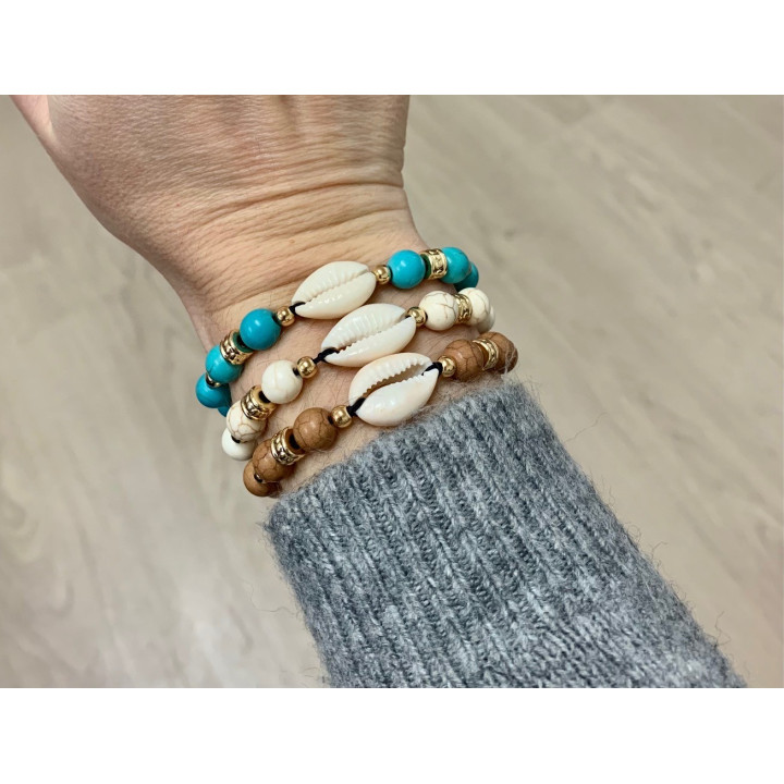 Bracelets fantaisie cypraea couleurs assorties par 6