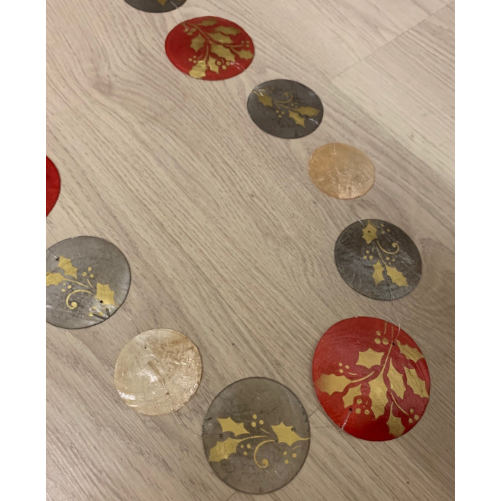 Garland capiz round decoration Holly Christmas 180 cm by 3