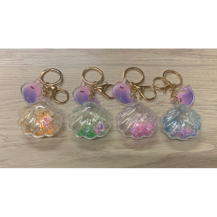Porte clefs pecten paillettes et perles couleurs assorties par 12