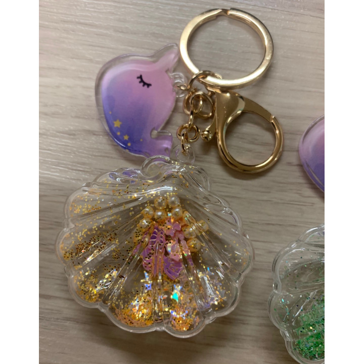 Porte clefs pecten paillettes et perles couleurs assorties par 12