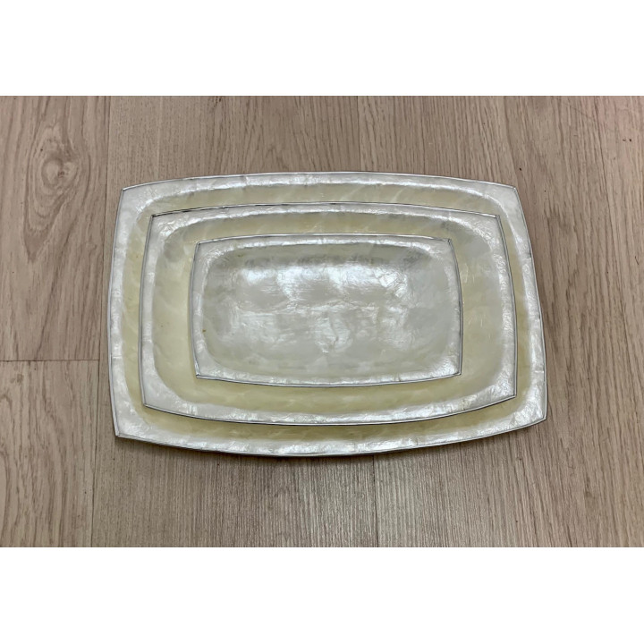 Set de 3 plats capiz rectangle bordure argentée par 3