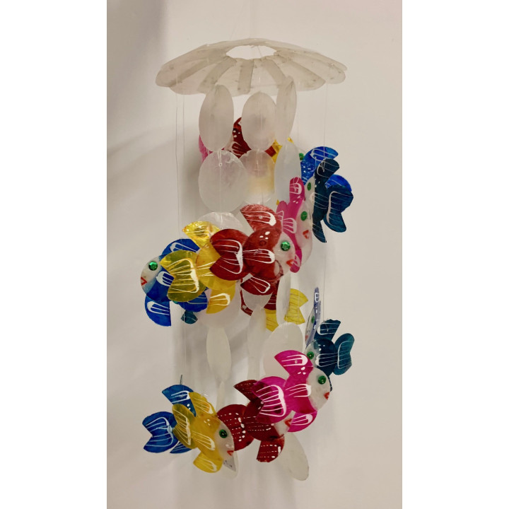 Mobile nacré spirale poissons multicolores 38cm lot de 6
