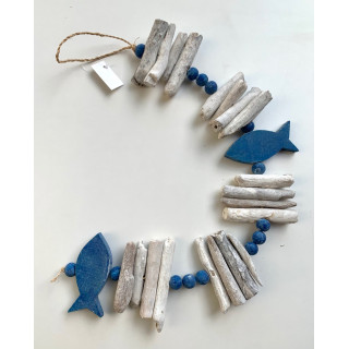 Garland driftwood white and blue fish 50 cm by 6