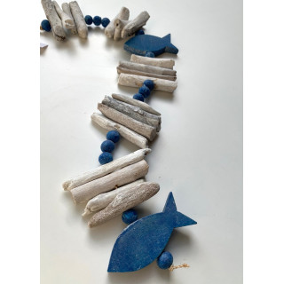 Guirlande bois flotté poissons blanc et bleu 100cm par 3