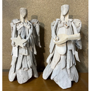 Anges blanchis assortis en bois flotté 30cm par 2