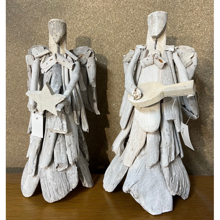 Anges blanchis assortis en bois flotté 30cm par 2