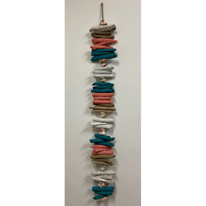 Guirlande bois flotté colorée, coquillages 100cm par 3