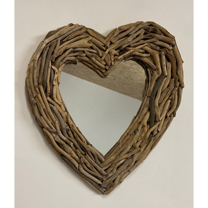 Miroir coeur bois flotté 50cm par 1