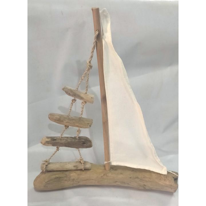 Bateau bois flotté, voile tissus 38cm par  3