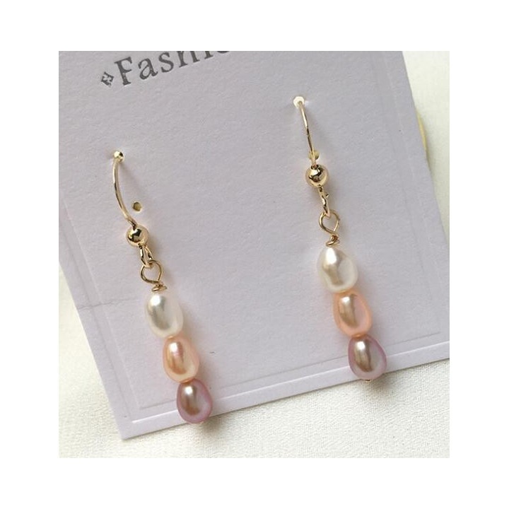 Boucles d'oreilles perles 3 couleurs par 6