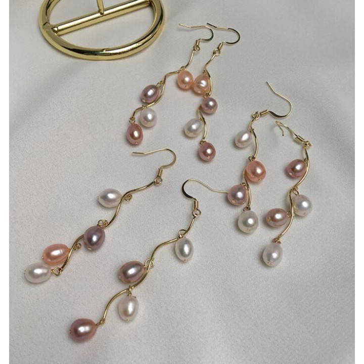 Boucles d'oreilles pendantes perles 3 couleurs par 3